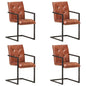 Cadeiras de jantar cantilever 4 pcs couro genuíno castanho