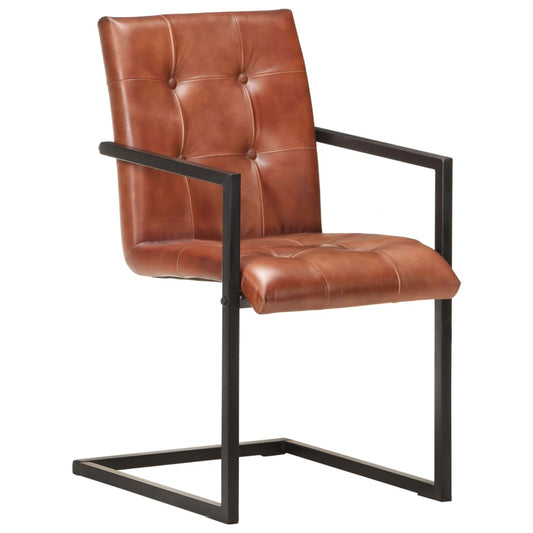 Cadeiras de jantar cantilever 4 pcs couro genuíno castanho