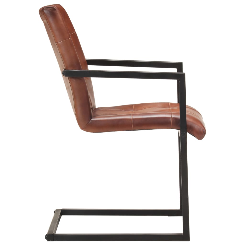 Cadeiras de jantar cantilever 4 pcs couro genuíno castanho