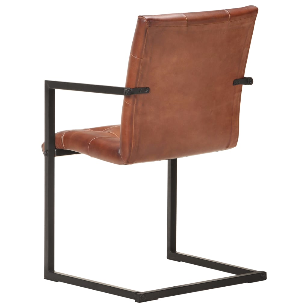 Cadeiras de jantar cantilever 4 pcs couro genuíno castanho