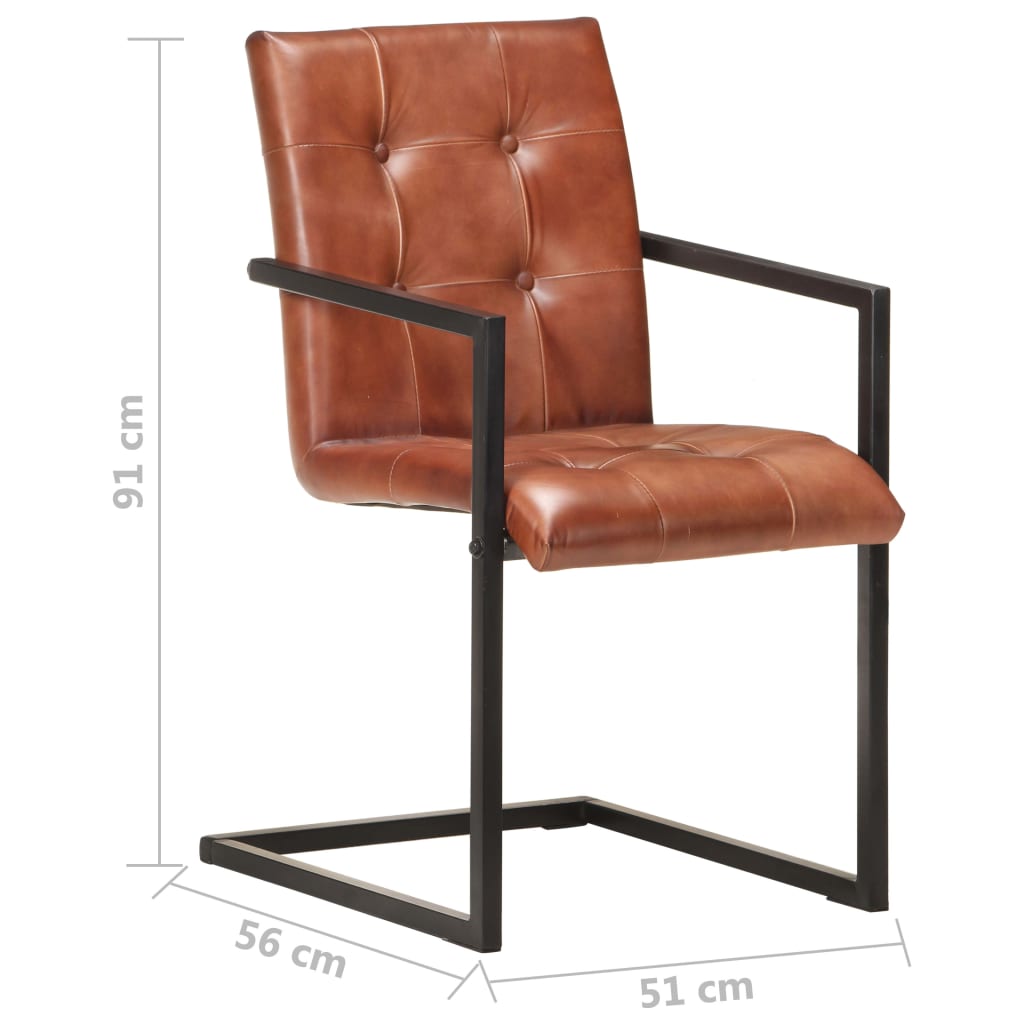 Cadeiras de jantar cantilever 4 pcs couro genuíno castanho