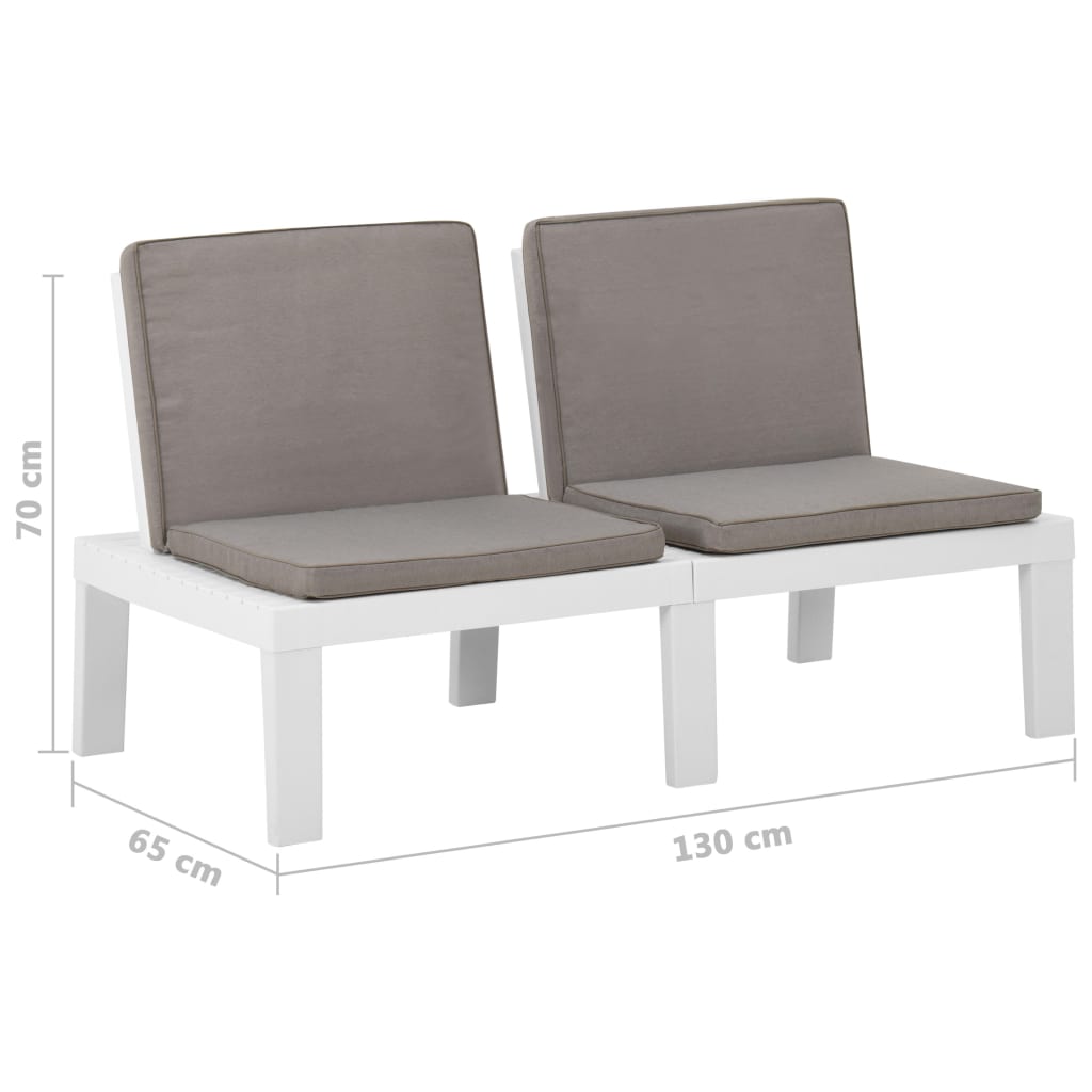 Bancos de jardim com almofadões 2 pcs plástico branco