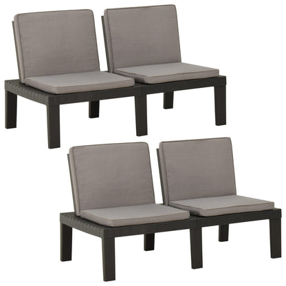 Bancos de jardim com almofadões 2 pcs plástico cinzento