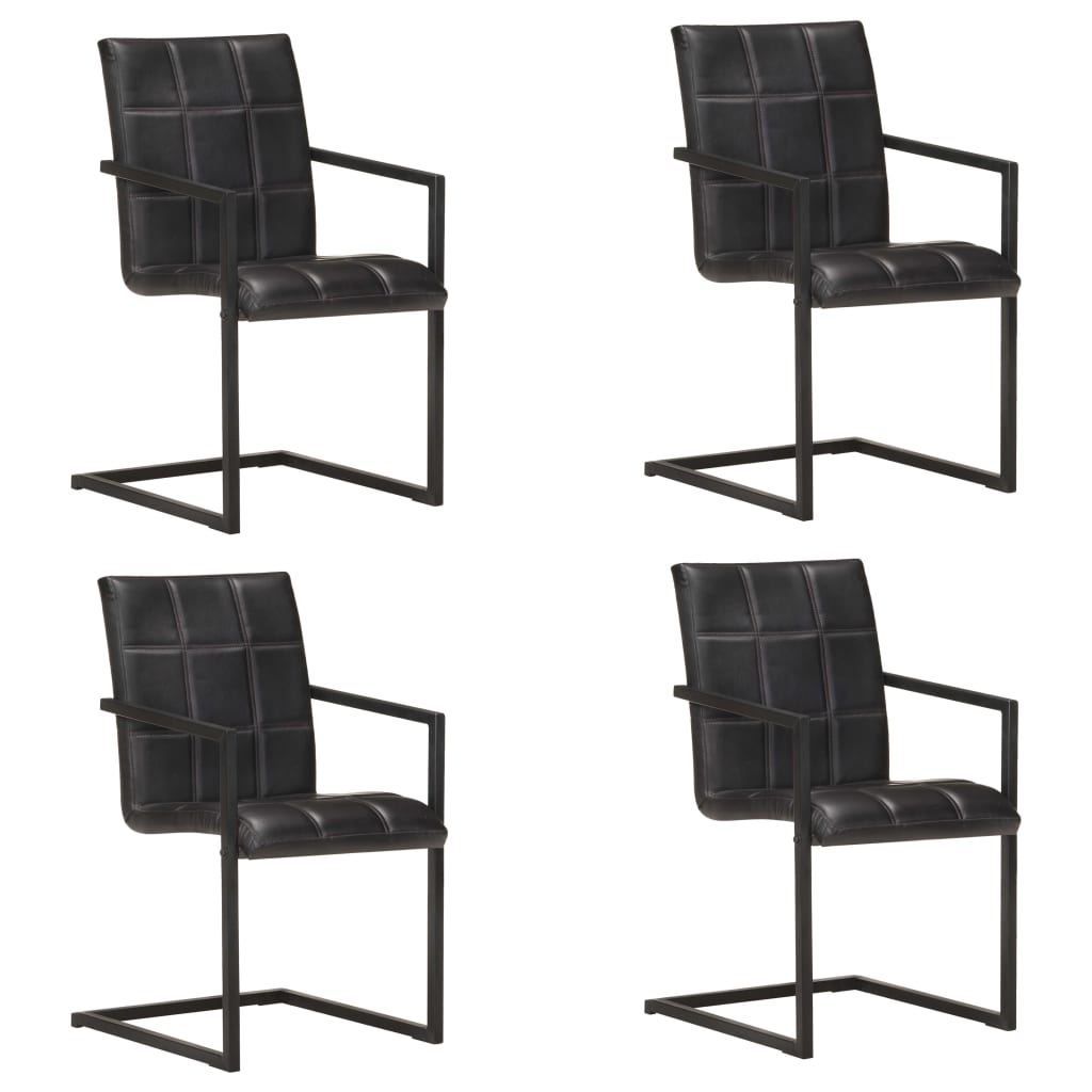 Cadeiras de jantar cantilever 4 pcs couro genuíno preto