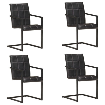 Cadeiras de jantar cantilever 4 pcs couro genuíno preto