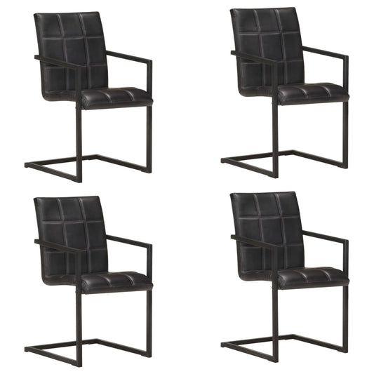 Cadeiras de jantar cantilever 4 pcs couro genuíno preto