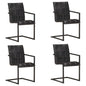 Cadeiras de jantar cantilever 4 pcs couro genuíno preto