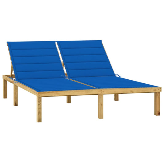 Espreguiçadeira dupla c/ almofadões azul real pinho impregnado