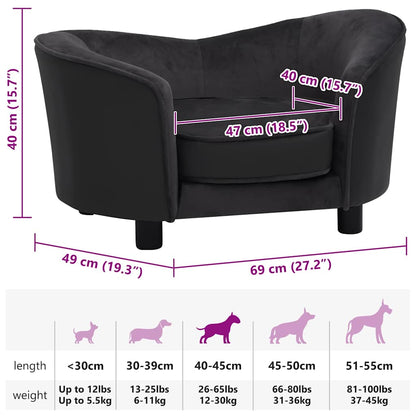 Sofá para cães 69x49x40 cm pelúcia e couro artificial preto
