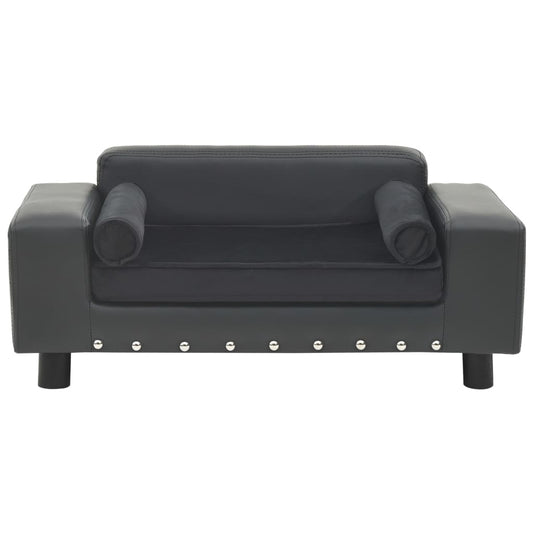 Sofá p/ cães 81x43x31cm pelúcia e couro artificial cinza-escuro