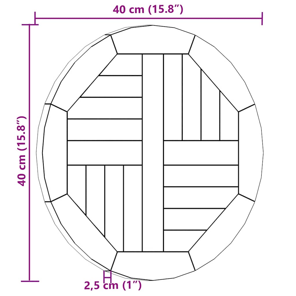 Tampo de mesa redondo 2,5 cm 40 cm madeira de teca maciça