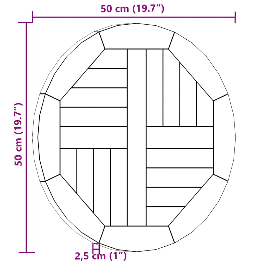 Tampo de mesa redondo 2,5 cm 50 cm madeira de teca maciça