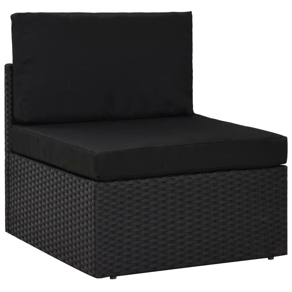 6 pcs conjunto lounge de jardim c/ almofadões vime PE preto