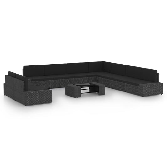10 pcs conjunto lounge de jardim c/ almofadões vime PE preto