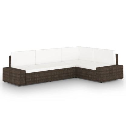 4 pcs conjunto lounge p/ jardim c/ almofadões vime PE castanho