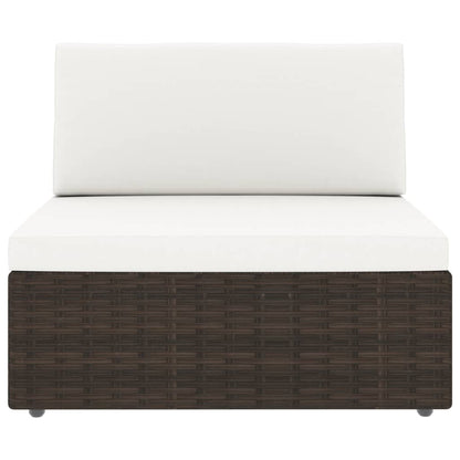 6 pcs conjunto lounge p/ jardim c/ almofadões vime PE castanho