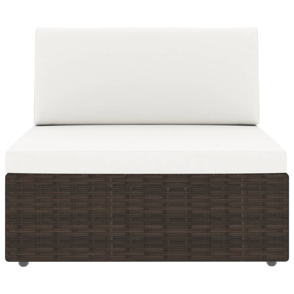 7 pcs conjunto lounge p/ jardim c/ almofadões vime PE castanho