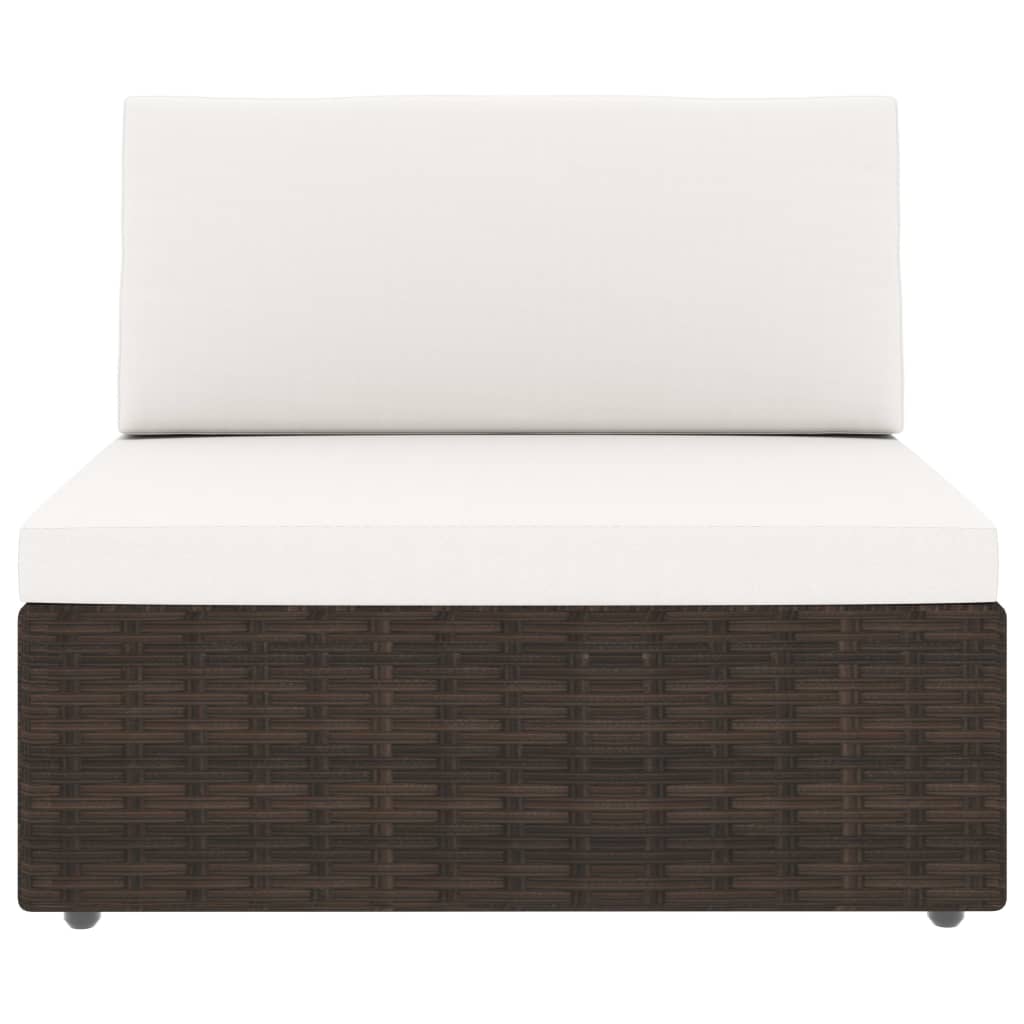 5 pcs conjunto lounge p/ jardim c/ almofadões vime PE castanho