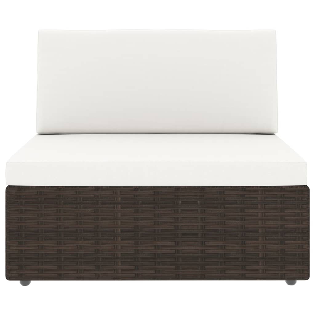 6 pcs conjunto lounge p/ jardim c/ almofadões vime PE castanho