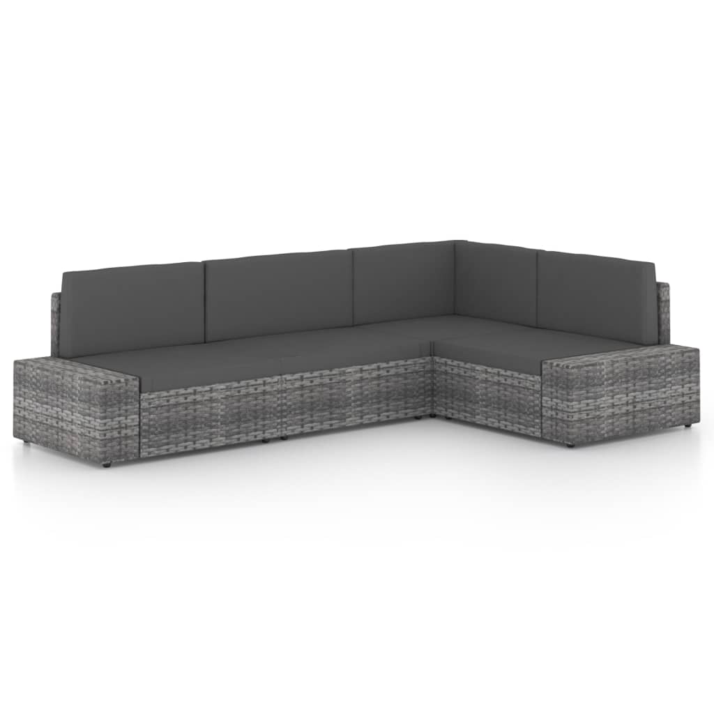4 pcs conjunto lounge de jardim c/ almofadões vime PE cinzento