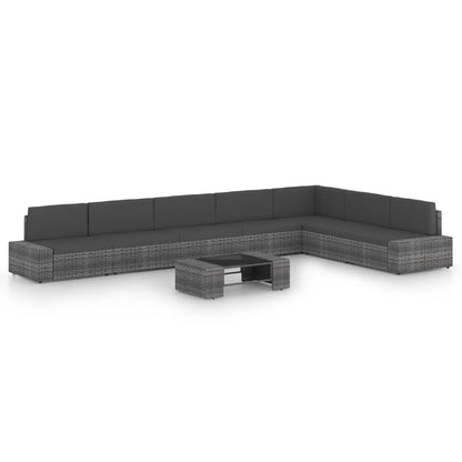 8 pcs conjunto lounge de jardim c/ almofadões vime PE cinzento