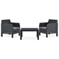 3 pcs conjunto lounge jardim com almofadões vime PP antracite
