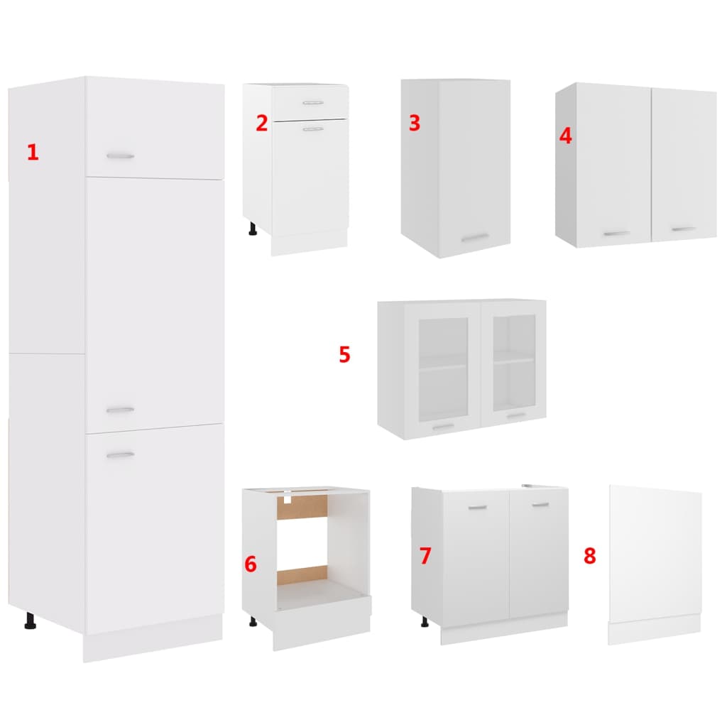 Conjunto armários de cozinha derivados de madeira Lyon branco, 8 pcs