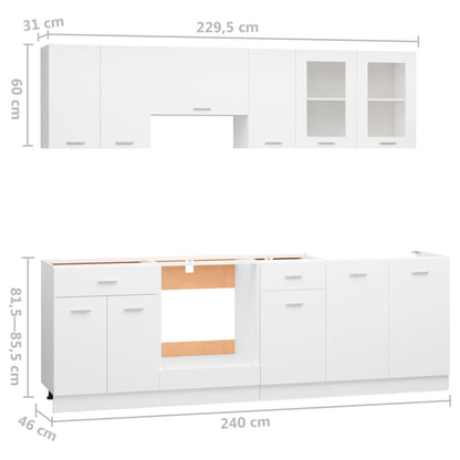 Conjunto armários de cozinha derivados de madeira Lyon branco, 8 pcs