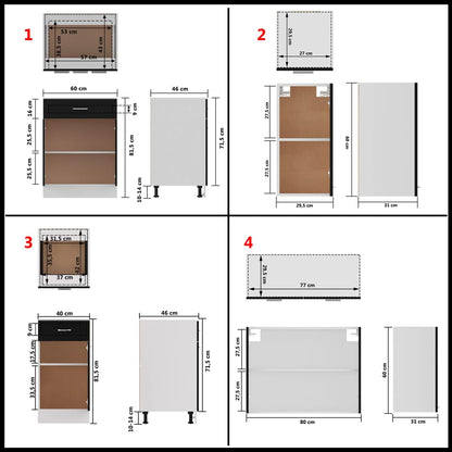 Conjunto armários de cozinha derivados de madeira preto, 8 pcs