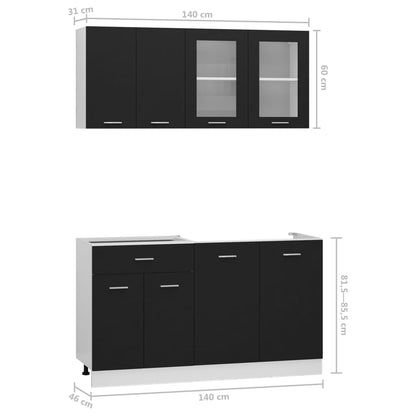 Conjunto armários de cozinha derivados de madeira Lyon preto, 4 pcs
