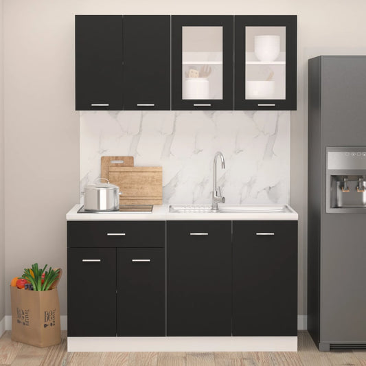 Conjunto armários de cozinha derivados de madeira Lyon preto, 4 pcs