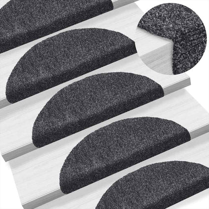 Tapetes de escada autoadesivos 5 peças 56x17x3 cm cinza escuro semicircular