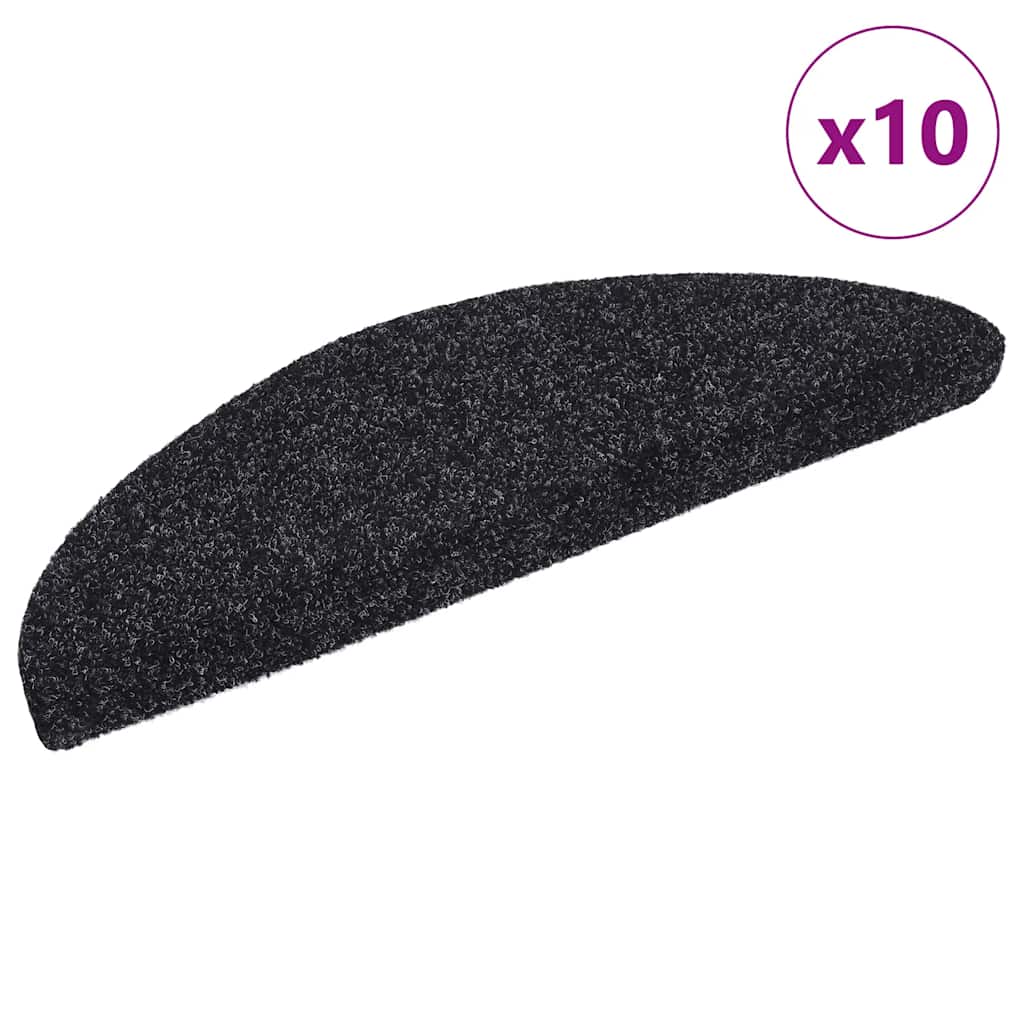 Tapetes de escada autoadesivos 10 peças 56x17x3 cm pretos semicirculares
