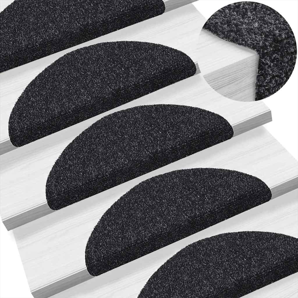 Tapetes de escada autoadesivos 10 peças 56x17x3 cm pretos semicirculares