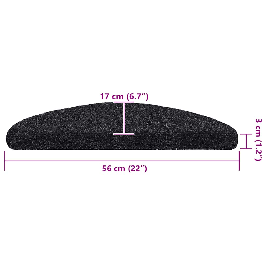Tapetes de escada autoadesivos 10 peças 56x17x3 cm pretos semicirculares