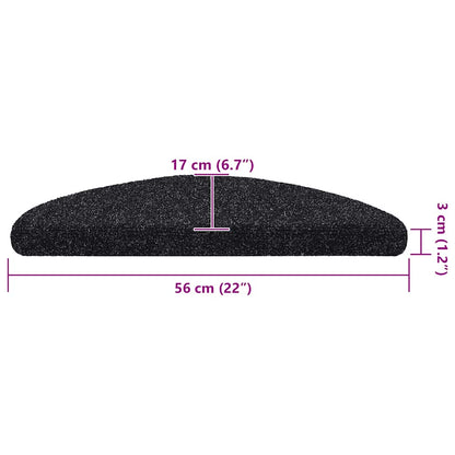 Tapetes de escada autoadesivos 10 peças 56x17x3 cm pretos semicirculares