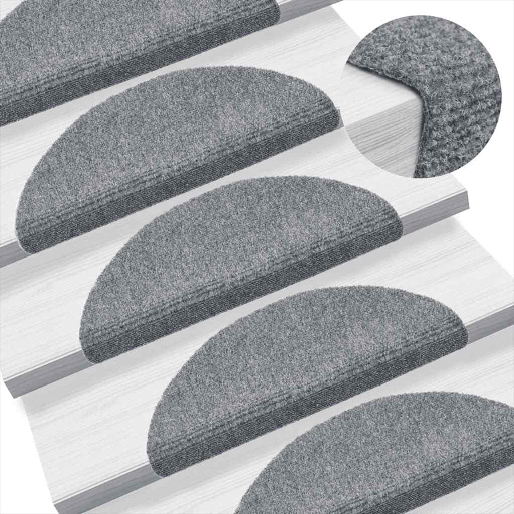 Tapetes de escada autoadesivos 5 peças 56x17x3 cm cinza claro semicircular