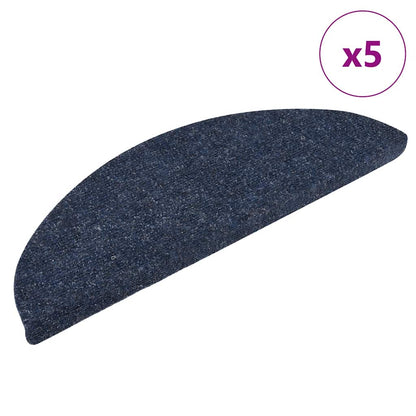 Tapetes de escada autoadesivos 5 peças 56x17x3 cm azul meia-lua