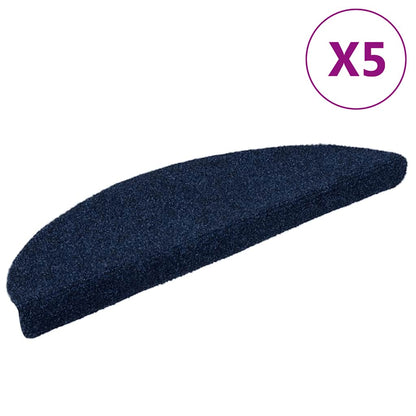 Tapetes de escada autoadesivos 5 peças 56x17x3 cm azul-marinho semicircular