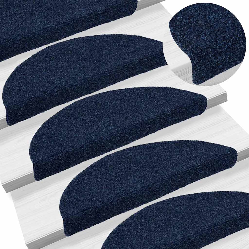 Tapetes de escada autoadesivos 5 peças 56x17x3 cm azul-marinho semicircular
