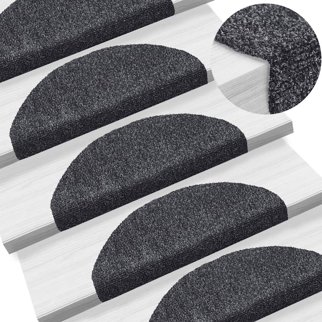 Tapetes de escada autoadesivos 5 peças 65x21x4 cm cinza escuro semicircular grande
