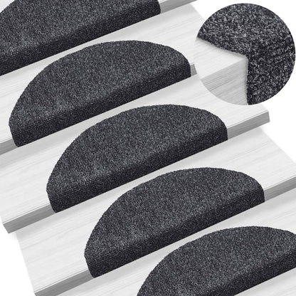 Tapetes de escada autoadesivos 5 peças 65x21x4 cm cinza escuro semicircular grande