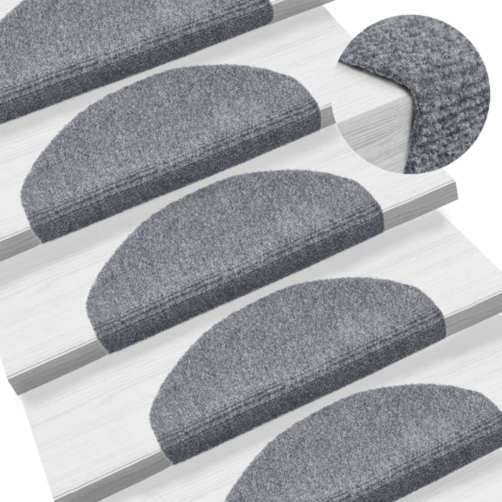 Tapetes de escada autoadesivos 5 peças 65x21x4 cm cinza claro semicircular grande