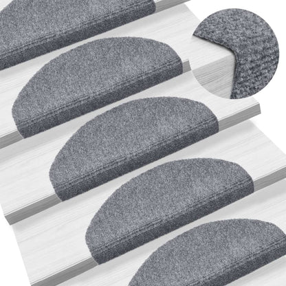 Tapetes de escada autoadesivos 5 peças 65x21x4 cm cinza claro semicircular grande