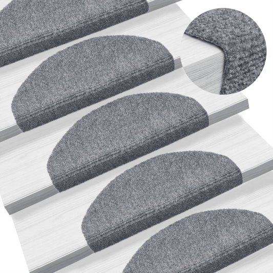 Tapetes de escada autoadesivos 10 peças 65x21x4 cm cinza claro semicircular grande