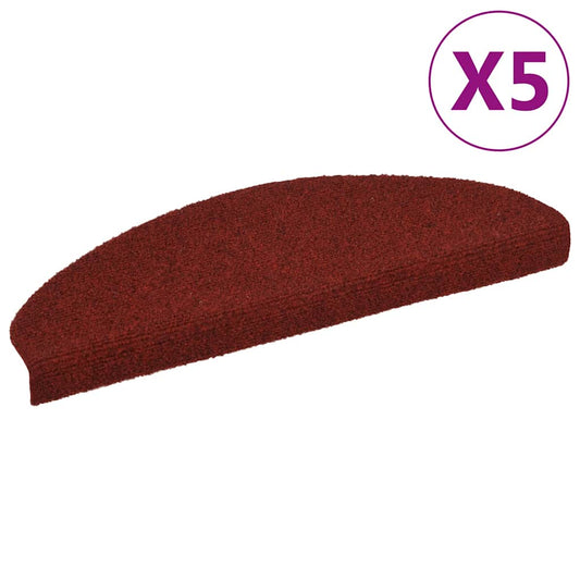Tapetes de escada autoadesivos 5 peças 65x21x4 cm vermelho bordô meio redondo grande