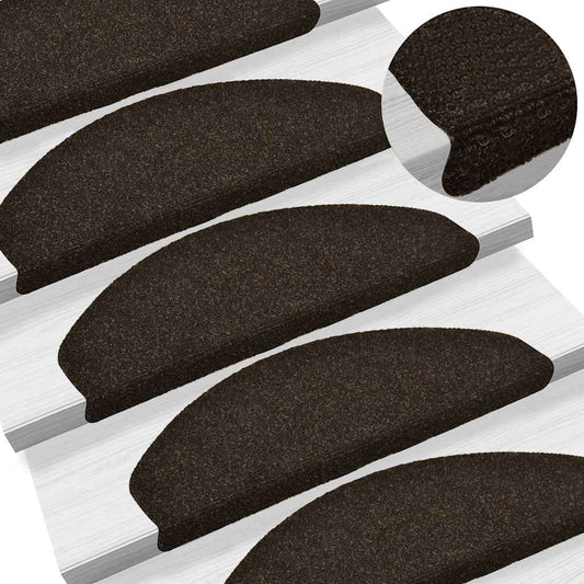 Tapetes de escada autoadesivos 10 peças 65x21x4 cm marrom escuro meio redondo grande