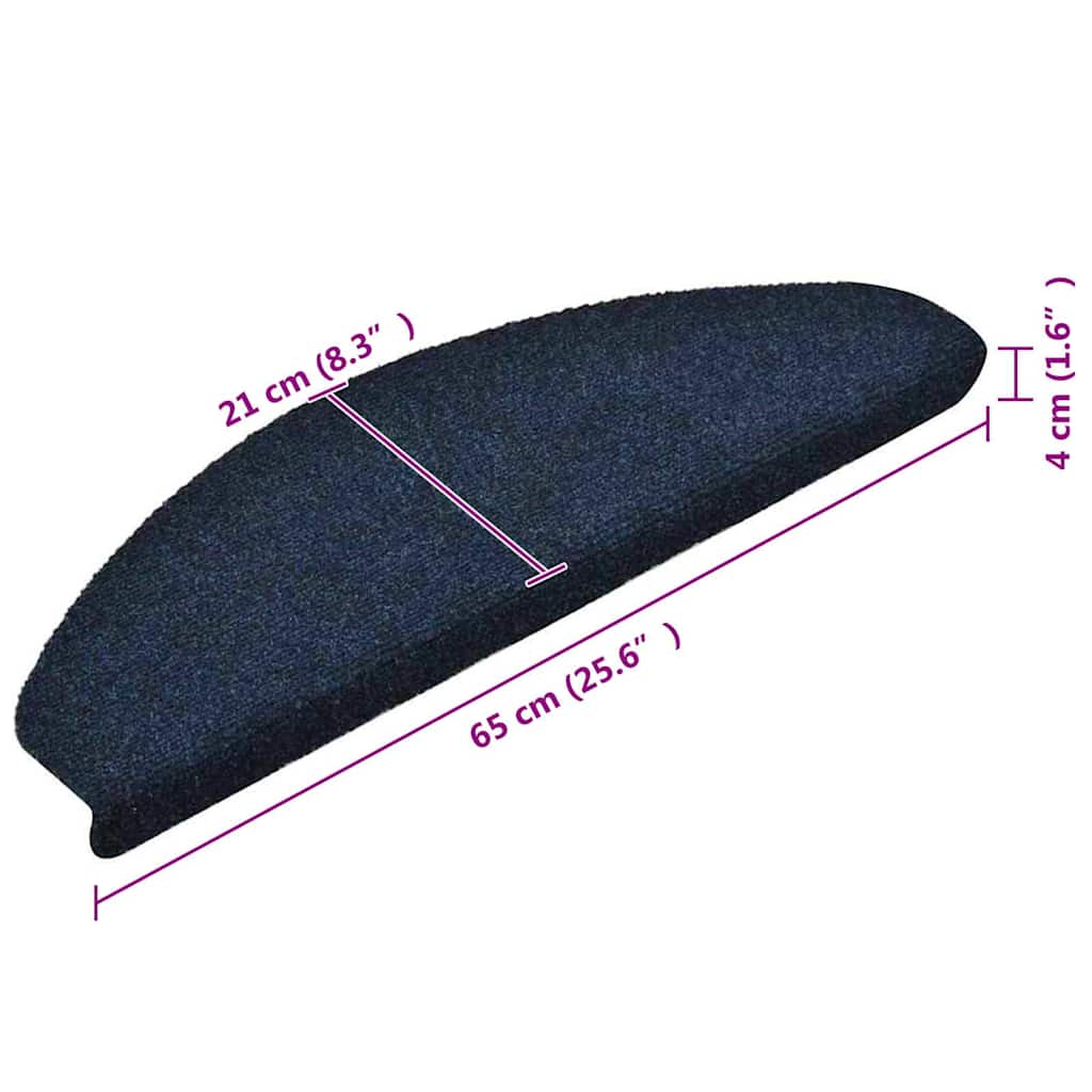 Tapetes de escada autoadesivos 10 peças 65x21x4 cm azul marinho semicircular grande