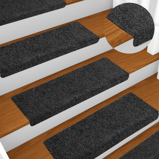 Tapetes de escada autoadesivos 5 peças 65x21x4 cm cinza com borda retangular
