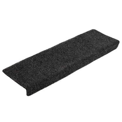 Tapetes de escada autoadesivos 10 peças 65x21x4 cm pretos com borda retangular